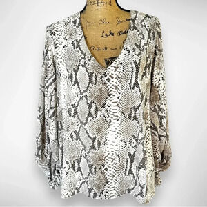 VICI Women's Snake‎ Print V Neck Balloon Sleeve Top Large | EUC